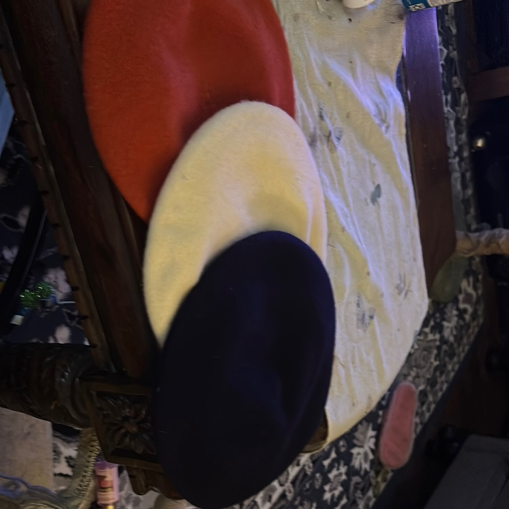 Set of Three Berets in Orange, Cream, and Black
